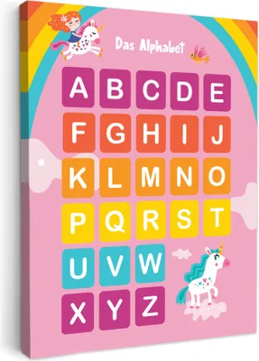 Produktbild von MuchoWow® - Leinwandbilder - Pädagogisch - Alphabet lernen - Rosa - Einhorn - Buchstaben, Wandbild, Wanddeko Bilder Wohnzimmer, 30x40 cm