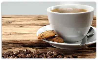 Produktbild von Wallario Frühstücksbrettchen aus Glas, je 14 x 23 cm, mit rutschfesten Füßen, Motiv Heiße Tasse Kaffee mit Kaffeebohnen