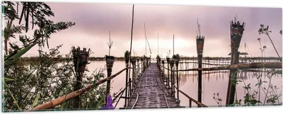 Produktbild von Bilder auf glas - Einteilig - Brücke See Fackel - 90x30cm - Glasbilder - Wandbilder - Bilder - zum Aufhängen bereit - Wanddekoration aus Glas - Glas Bilder - Wandbild auf Glas - GAB90x30-4627