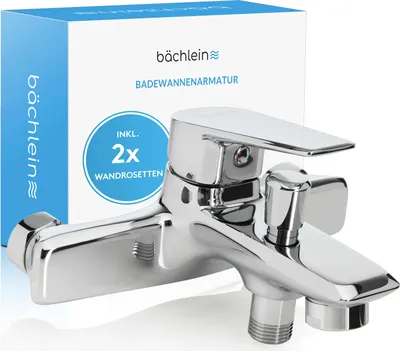 Produktbild von Bächlein Universal Badewannenarmatur Chrom – Wannenbatterie Komplettset inkl. allem Zubehör, Einhand-Wannenbatterie, Wannenarmatur, Badarmatur, Aufputz Wannenarmatur