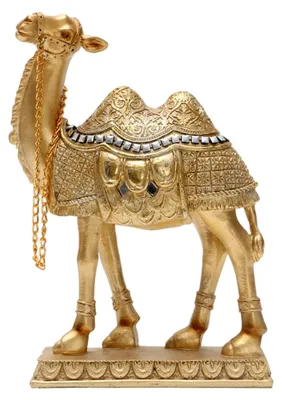 Produktbild von Goldene kleine Kamelstatue aus Kunstharz – Kameltierfiguren für die Tischdekoration im Heimbüro, 15,2 x 19,1 cm