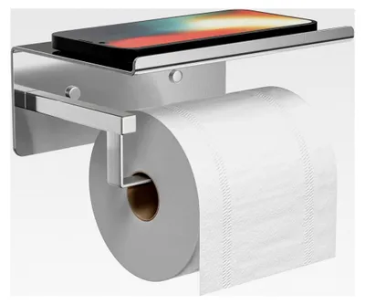 Produktbild von Toilettenpapierhalter mit Ablage aus Chrom - Selbstklebend und ohne Bohren