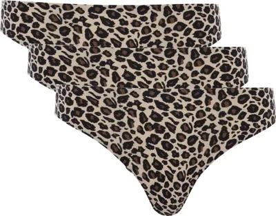 Produktbild von Chantelle Damen Tanga, 3er Pack - String, SoftStretch, nahtlos, unsichtbar, Einheitsgröße 36-44, Leopard-Muster Schwarz/Nude One Size