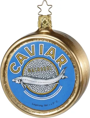 Produktbild von Christbaumschmuck Kaviar Dose Glas 8.5cm gold / blau, 1 Stück