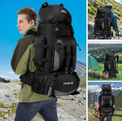 Produktbild von 90 l wasserdichter Wander- und Campingrucksack, Trekkingrucksack, Rucksack mit großem Fassungsvermögen, Reisetasche, Outdoor-Sporttasche, Campingausrü