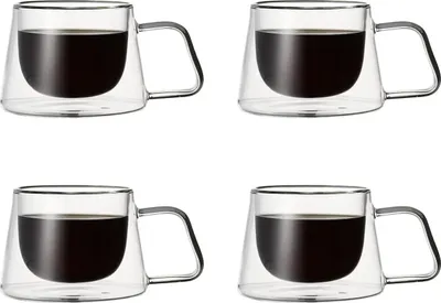 Image de Verres thermiques à double paroi RHP en lot de 2, 4 ou 6 pièces – verres à café résistants à la chaleur avec anse, pour cappuccino, latte macchiato et thé. Tasses à thé élégantes et isothermes pour un plaisir optimal, 200 ml, lot de 4