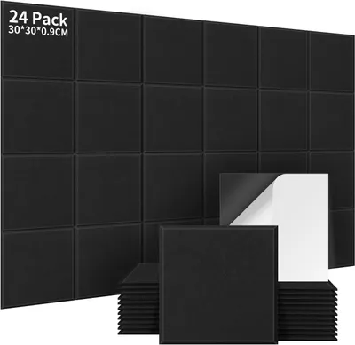 Productafbeelding van Geluidsabsorberende panelen 30x30x1 cm, 24 stuks, zwart, voor opnamestudio