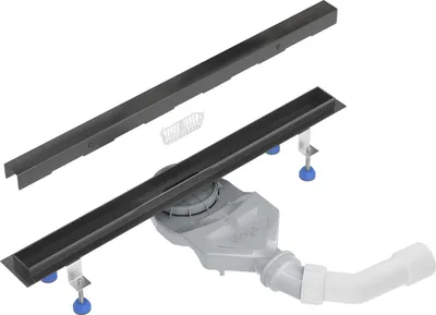 Produktbild von Aquabad Slim Schwarz Matt Duschrinne 120cm mit Blende: Bord, inkl. Haarsieb und Viega Ablaufgarnitur
