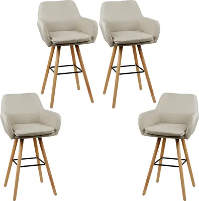 Produktbild von 4er Set Barhocker mit Stoffbezug Und Holzgestell Thekenhocker Rückenlehne Und Fußstütze Beige