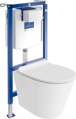 Produktbild von DOMINO | Villeroy&Boch ViConnect H112 Vorwandelement Unterputz WC mit Bedienplatte + Wand Hänge Tiefspül WC Galve Weiß Spülrandlos | WC Komplett Set |