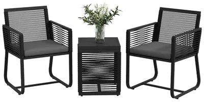 Productafbeelding van 3-delige bistroset, balkonset, terrasset, weerbestendig, modern design, 53 cm x 57 cm x 77 cm, zwart + grijs