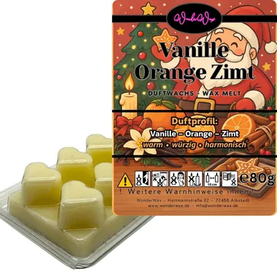Produktbild von WonderWax Duftwachs Weihnachten Wax Melts für Duftlampe, 6 Herzen Duftmelt Wachsmelt Sojawachs Duftwachs Würfel Raumdüfte Wachs Duftöl Winter Indoor Schmelzen für Aromalampe Spicy Vanille Orange Zimt
