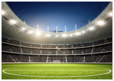 Produktbild von Wallario Premium Glasbild, freischwebende Optik, kräftige Farben, Größe 100 x 70 cm Motiv Fußballstadion Mittellinie