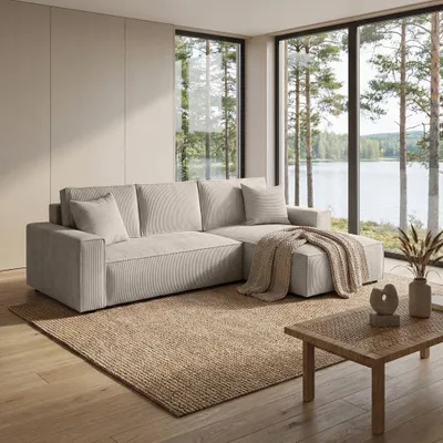 Produktbild von BEAUTYSOFA Ecksofa PARYS L - Form 290cm, Modernes Bettsofa mit Schlaffunktion und Bettkasten, bequemes Sofa, Couch für Wohnzimmer Farbe Beige Poso 100