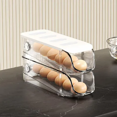 Produktbild von Verschiebbarer Eierkarton 2 Set Eier Aufbewahrungsbox Automatischer Eierroller Platzsparende Eierablage für Kühlschrank Eierhalter Spender