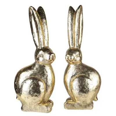 Produktbild von Gilde Figur, Hase, "Hase", Magnesia, goldfarben, VE 2, 2fach sortiert, L. 17 cm, B. 23 cm, H. 62 cm 2er Set 89183 4001250891833