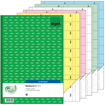 Zdjęcie produktu dla sigel Formularbuch "Bonbuch", A4, 1000 Abrisse, sortiert