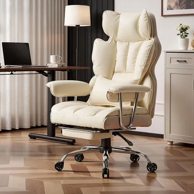 Produktbild von Bürostuhl, Chefsessel Ergonomischer bis 200kg, Kunstleder Schreibtischstuhl mit Fußstütze und Lendenwirbelstütze, Höhenverstellbar Home Office Stuhl