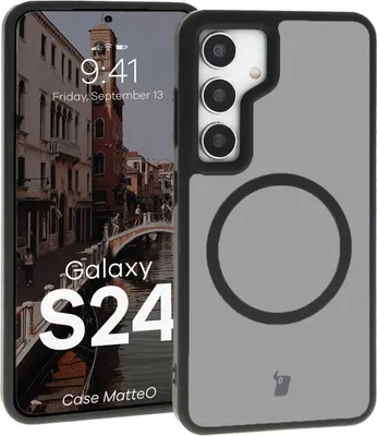 Produktbild von Bizon Case MatteO Magnetische Ringhülle für Galaxy S24, halbtransparent mit schwarzem Rahmen