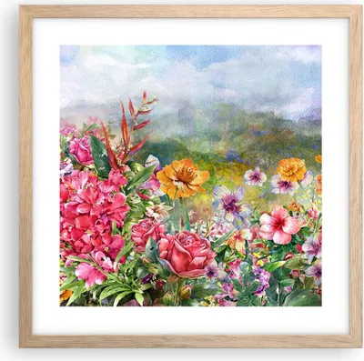 Produktbild von Gerahmtes Poster - Rahmen in heller Eiche - blume sommer natur - 40x40 cm - Wand Bild - Wanddeko - Wandbilder - Wandposter - Bilderrahmen - Bilder - Kunstdruck - Wandbild - P2NAC40x40-3843