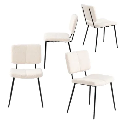 Image de Meubles Cosy : lot de 4 chaises de salle à manger de style scandinave en tissu bouclé beige – POMONA