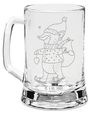 Produktbild von Mr. & Mrs. Panda Glas Bierkrug Fuchs  Schlittschuhe - Transparent - Geschenk, Tannenbaum, Glaskrug, Weihnachtsbaum, Weihnachten, Humpen, Winter, Seidel, Weihnachtsmann
