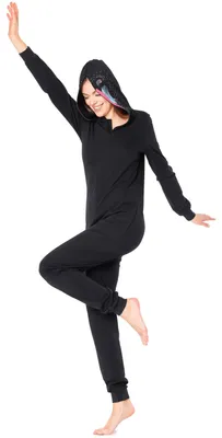 Produktbild von Ladeheid Damen Schlafoverall Tierkostüm aus Baumwolle Jumpsuit bunt Tiermotiv Verkleidung Schlafanzug Einteiler mit Kapuze LA40-234 (Schwarz Pavian, M)