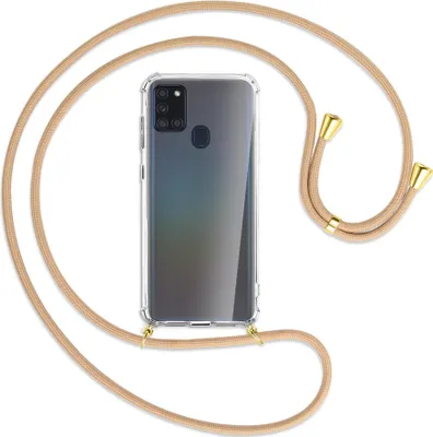 Produktbild von Handykette Backcover-Schutzhülle mit Band (Metall goldfarben) für Samsung Galaxy A21s - beige