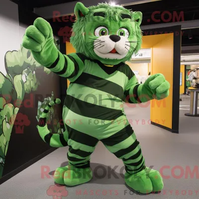 Produktbild von Grüner REDBROKOLY Tiger Maskottchen Kostüm Charakter gekleidet mit Leggings und Gürtel