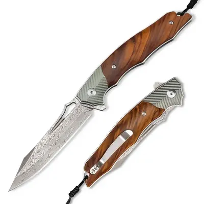 Image de Couteau pliant Damasquiné HARAHU SO-29037 - Marron KP29037