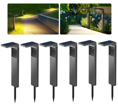 Image de 6 lampes solaires d'extérieur à LED Lampes solaires à 2 modes Lumineux, blanc chaud Éclairage solaire de chemin IP64 Étanche pour extérieur, cours, jardins, pelouses
