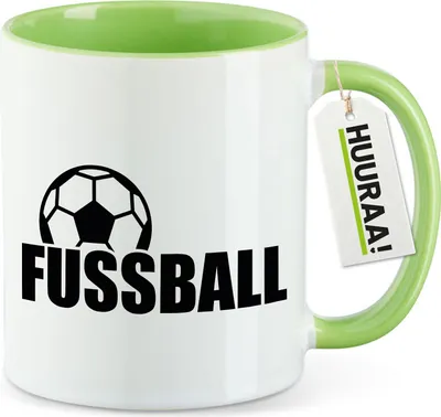 Produktbild von Huuraa Kaffeetasse Fussball Ball 330ml Grün Keramik Kaffeebecher Geschenkidee