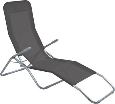 Zdjęcie produktu dla Leżak ogrodowy z podłokietnikami regulowany, antracytowy, składany, meble ogrodowe, leżak kempingowy, leżak plażowy