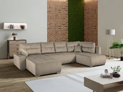 Obrázok produktu pre Rohová sedacia súprava v tvare U Mediolan V Funkcia spania Posteľný box Dodávka až domov 358 cm ( Paros 02 - béžová )
