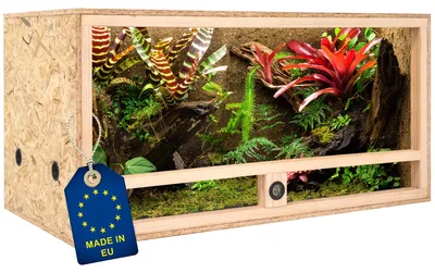 Produktbild von ITA Holz Terrarium 100х50х50 cm mit Seitenbelüftung & Integriertem Hygrometer - Holzterrarium aus OSB-3 Platten - Terrarien für Reptilien, Schlangen, Amphibien - EU Produkt,