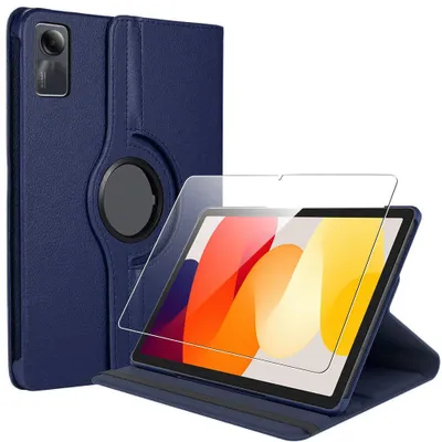 Image de Coque + Verre Trempé pour Xiaomi Redmi Pad SE 11 Pouces, Etui Anti-Rayures Rotatif 360° - Bleu Marine
