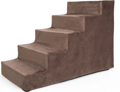 Obrázek produktu pro Schody pro psy Schody pro kočky Schody pro domácí mazlíčky Pomůcka pro lezení Plyšový kryt 5 kroků Hnědý samet