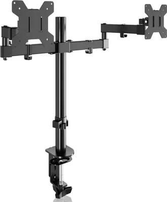 Zdjęcie produktu dla Uchwyt do monitora 2 monitory 13-27 cali LED LCD VESA 75/100mm Regulowana wysokość Kąt nachylenia Obrotowy Maks. 10 kg
