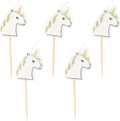 Produktbild von Einhorn-Kerze Geburtstagskerze 5 Stück weiss Glitzer 4,5 x 3 cm - Einheitsgröße
