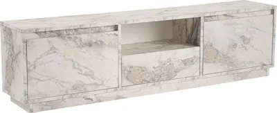 Image de Morrigan - Meuble TV, 160x30x42h cm Blanc Marbre, une Étagère