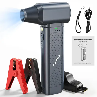 Produktbild von POPDEER PD-JT40 5000A Starthilfe mit Turbo-Lüfter, 65W Schnellladung, 16000mAh Akku, 4-Stufen-LED-Leuchte für alle Benziner / 8,0L Diesel