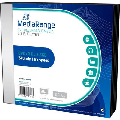 Image de MediaRange DVD+R 8.5GB 5pcs Pack Double Layer 8x Slim
