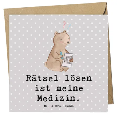 Produktbild von Mr. & Mrs. Panda Grußkarte Bär Rätsel lösen - Grau Pastell - Geschenk, anlasskarte, Gedächtnissport, Kreuzworträtsel, Knobeln, Klappkarte, faltkarte, Glückwunschkarte