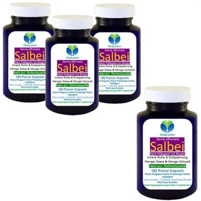 Produktbild von Salbei 720 (4x180) Pulver Kapseln nach Hildegard von Bingen NATUR Pur ohne Zusatzstoffe.