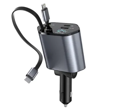 Produktbild von 120W KFZ Ladegerät Auto Adapter 4-Port inkl. 100W USB-C Schnellladekabel für Apple iPhone Samsung Huawei Xiaomi Zigarettenanzünder Charger USB-C USB-A