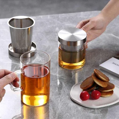 Produktbild von Teetasse mit hitzebeständigem Deckel, Teetrennung und Edelstahlfilter, 500 ml, mit Griff