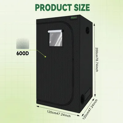 Produktbild von Growbox Indoor - Komplettset Grow Zelt 120×120×200 cm - Hochreflektierende Mylar-Nylonplane - LED Pflanzenlampen - Aktivkohlefilter & Radiallüfter