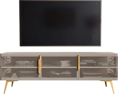 Produktbild von MIRJAN24 TV-Schrank Modera 3D aus metall mit drei Drehtüren (Farbe: Cashmere + Gold)