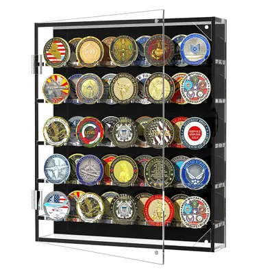 Image de Vitrine à médailles, « Défi militaire », avec étagères amovibles et porte magnétique, pouvant accueillir 45 médailles militaires