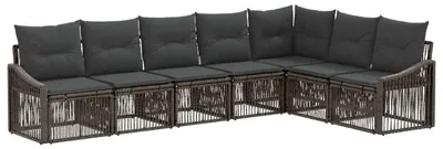 Image de Ensemble de canapé de jardin vidaXL, 7 pièces, gris, en résine tressée